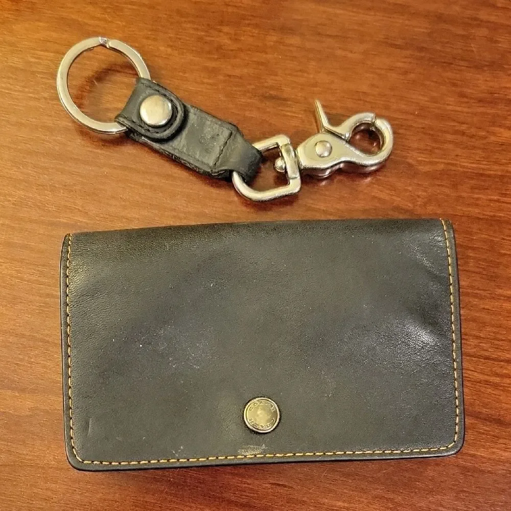 Coach Dark Leather Key Holder and Card Wallet